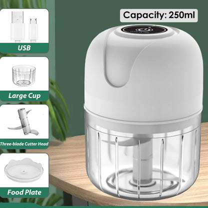 Triturador Elétrico USB Mini 100/250ml — Processador de Alho, Legumes e Carne