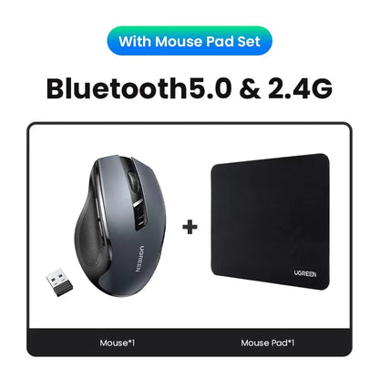 Mouse Sem Fio UGREEN — Bluetooth 5.0 + 2.4G, 4000DPI, 6 Botões Silenciosos