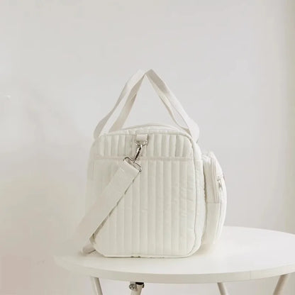Baby Diaper Bag Cute Bear Flower Embroidery Pattern Mommy Bag Baby Beige Cotton Fabric Zipper Diaper Handbag New Luggage Bag
