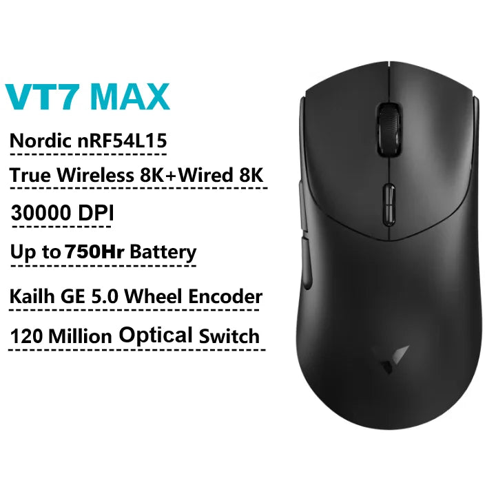 Mouse Gamer Sem Fio Rapoo VT7 MAX — 8K Polling Rate, 53g Ultraleve, 750h de Bateria