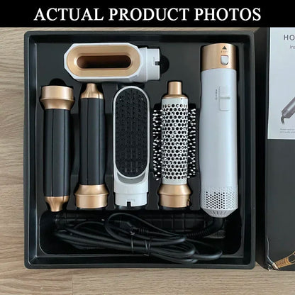 Kit 5 em 1 Secador e Pente Térmico Profissional — Prancha, Cachos e Styling