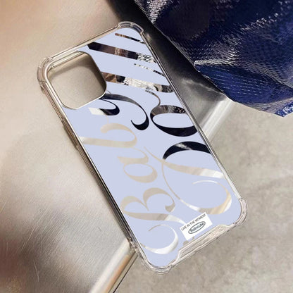 Blue Silver Plated Mirror English Phone Case For iPhone 17 16 Pro Max 15 14 13 12 11 Pro XS X XR 7 8 Plus Shockproof Soft Cover