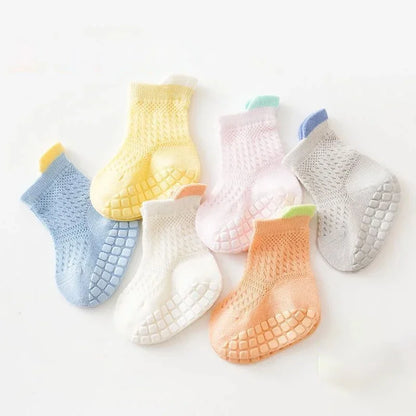 3 Pairs/lot RAISE 6 Colored Non-slip Baby Girl Sock Breathable Thin Infant Girl Cotton Socks Kids Mesh Socks Children's Sock Kit
