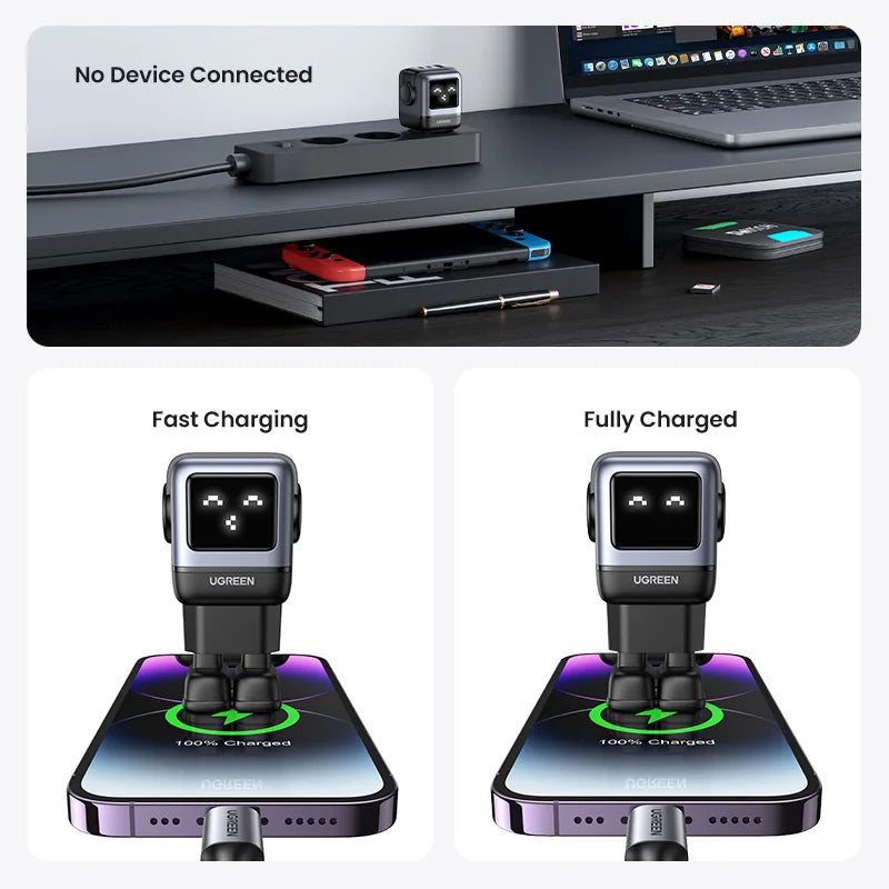 Carregador UGREEN 65W GaN Design Uno Robot — PD 3.0 | iPhone 17, MacBook e Xiaomi