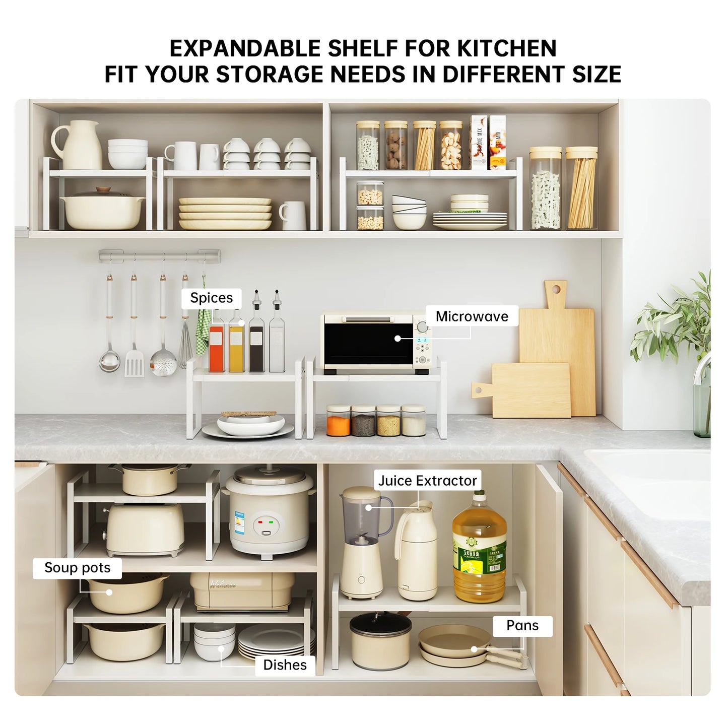 Kitchen Storage Rack under the Sink, Layered Shelf in the Cabinet, Countertop, Extendable Cabinet, Dish Storage Rack for Home