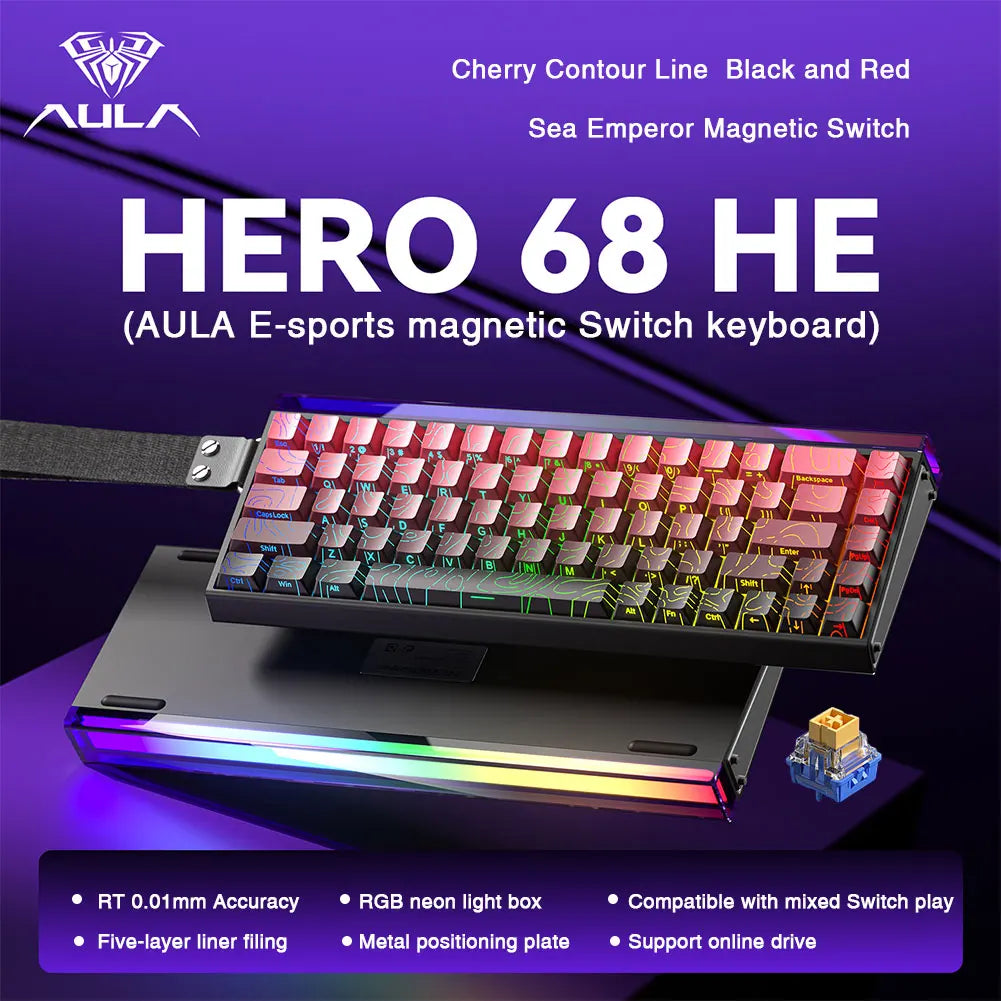 Teclado Gamer AULA HERO 68HE — Switch Magnético, Rapid Trigger 8K, RGB, Wired
