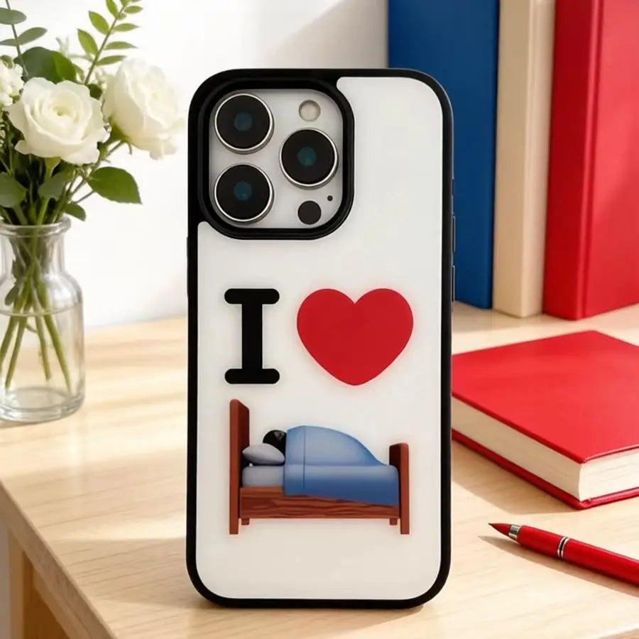 Anti-Fall Fashion Simple I Love Bed Phone Case For iPhone 17AIR 17 16 15 14 13 12 11 Pro Max 7 8 Plus Mini X XR XS MAX Y2K Cover