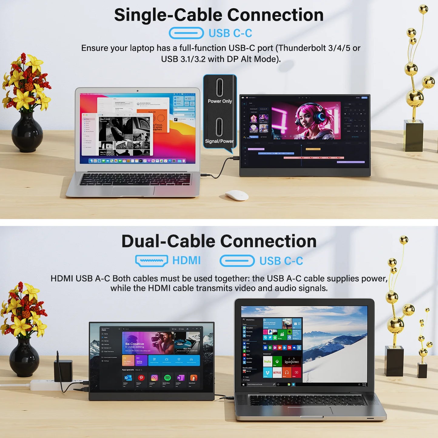 Monitor Portátil Amoudo 15,6" Full HD — IPS 1080P, USB-C, Mini HDMI, Suporte VESA