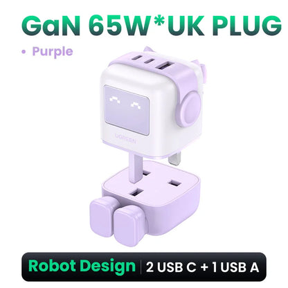 Carregador UGREEN 65W GaN Design Uno Robot — PD 3.0 | iPhone 17, MacBook e Xiaomi