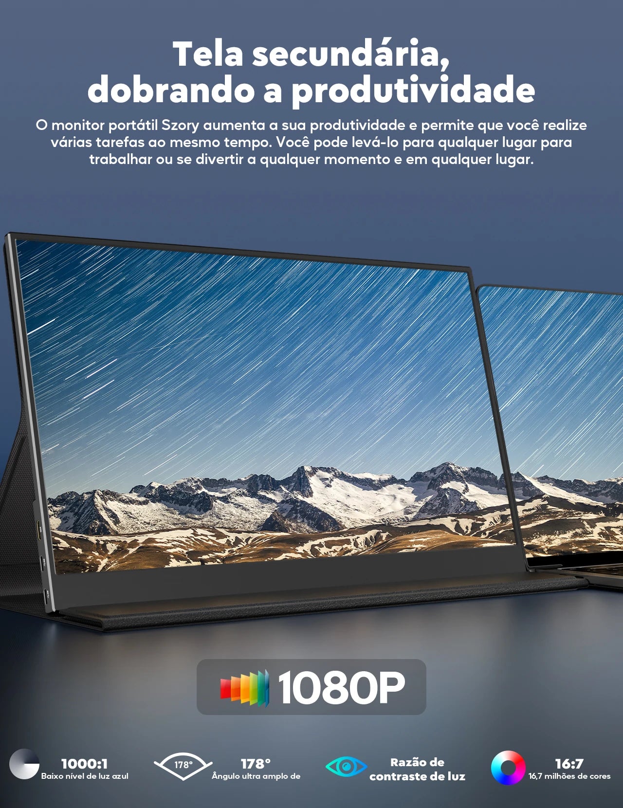 Monitor Portátil Amoudo 15,6" Full HD — IPS 1080P, USB-C, Mini HDMI, Tela Extendida