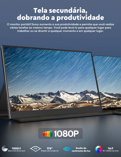 Monitor Portátil Amoudo 15,6" Full HD — IPS 1080P, USB-C, Mini HDMI, Tela Extendida