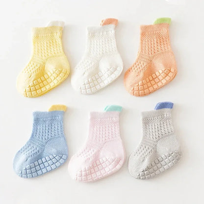 3 Pairs/lot RAISE 6 Colored Non-slip Baby Girl Sock Breathable Thin Infant Girl Cotton Socks Kids Mesh Socks Children's Sock Kit