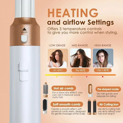 Kit 5 em 1 Secador e Pente Térmico Profissional — Prancha, Cachos e Styling