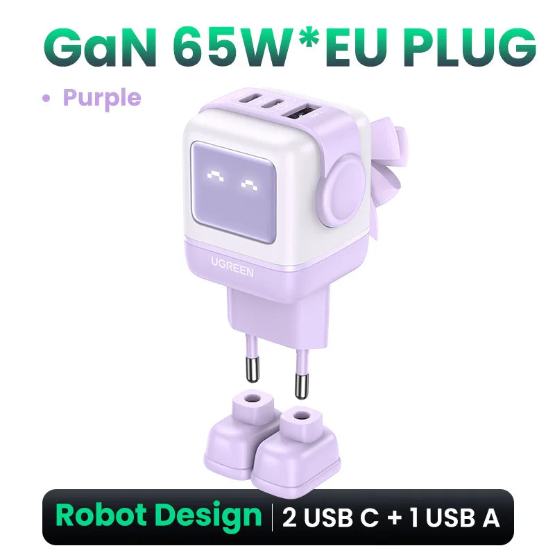Carregador UGREEN 65W GaN Design Uno Robot — PD 3.0 | iPhone 17, MacBook e Xiaomi