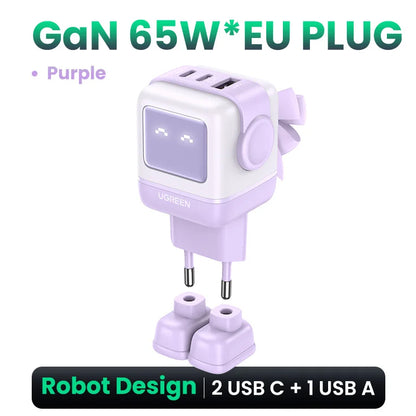 Carregador UGREEN 65W GaN Design Uno Robot — PD 3.0 | iPhone 17, MacBook e Xiaomi