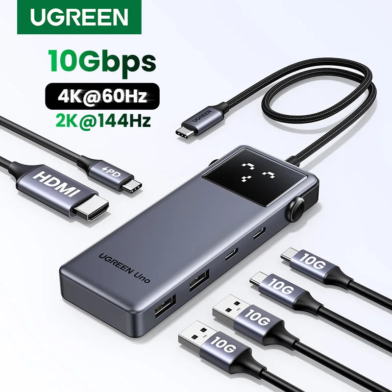 Hub USB-C UGREEN Uno 6 em 1 — 4K60Hz, PD 100W, USB 3.2 10Gbps, para MacBook e Notebook