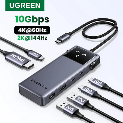 Hub USB-C UGREEN Uno 6 em 1 — 4K60Hz, PD 100W, USB 3.2 10Gbps, para MacBook e Notebook