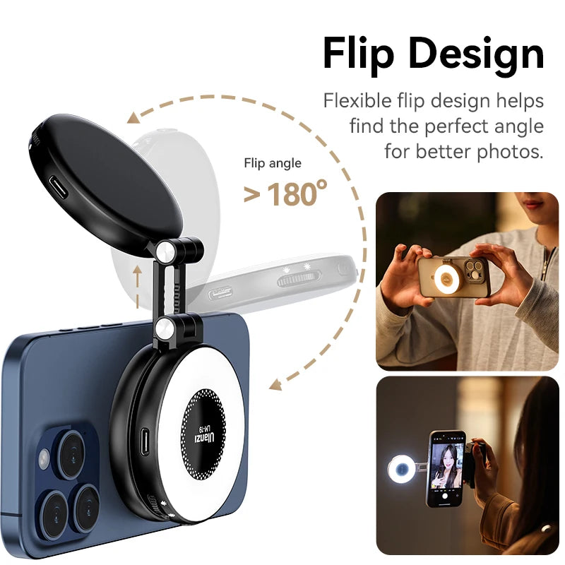 Luz de Vídeo Ulanzi LM19 MagSafe Bi-Color — Selfie Light para iPhone 14 ao 16 Pro Max