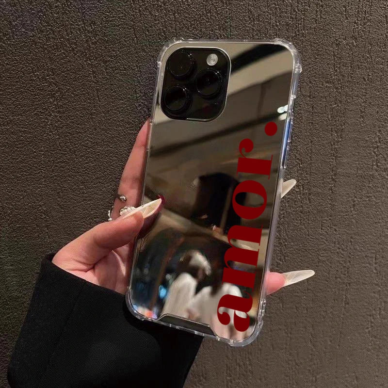Blue Silver Plated Mirror English Phone Case For iPhone 17 16 Pro Max 15 14 13 12 11 Pro XS X XR 7 8 Plus Shockproof Soft Cover