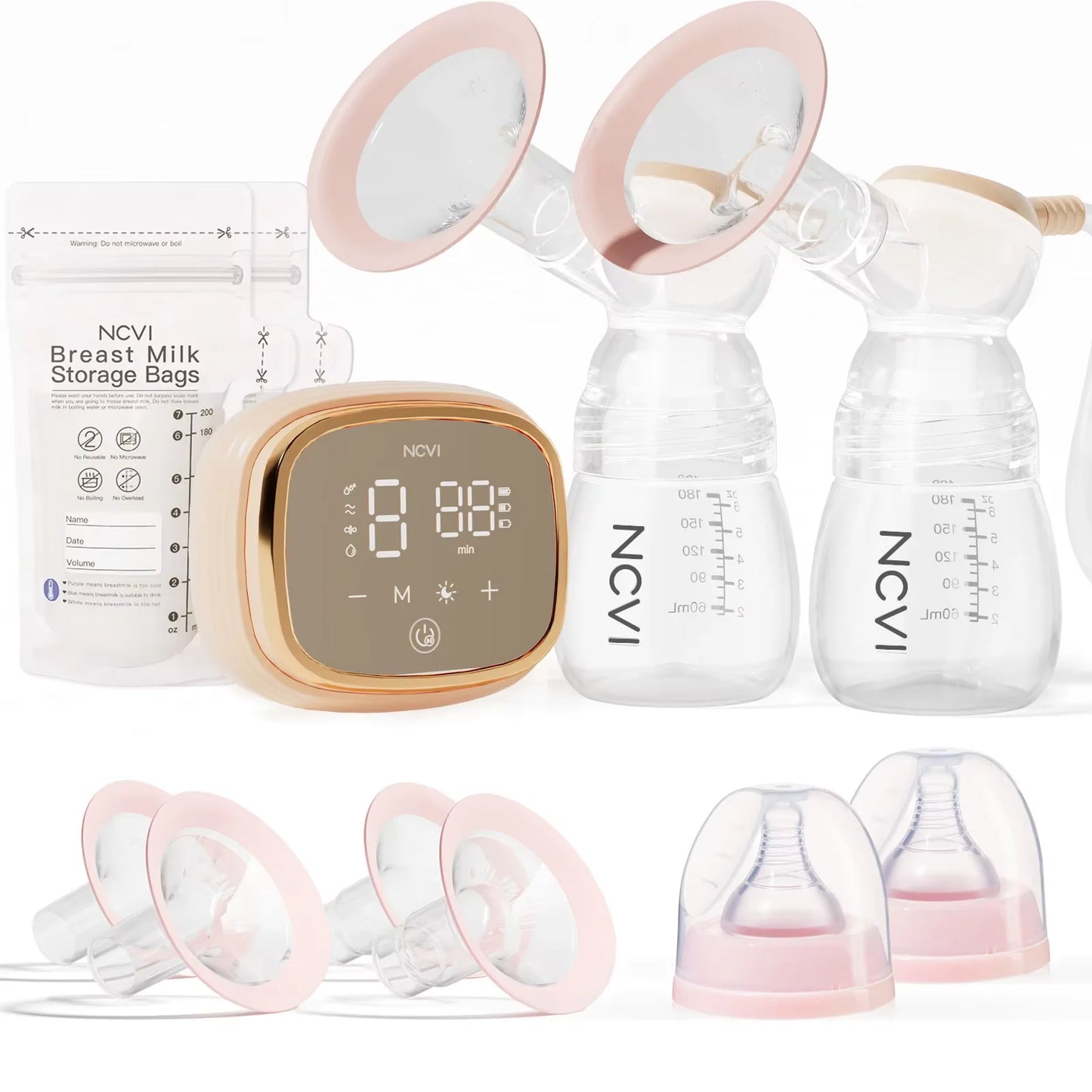 NCVI Double  Electric Breast Pump,4400mAh Battery Low Noise Adjustable Milk Pump , LED Display