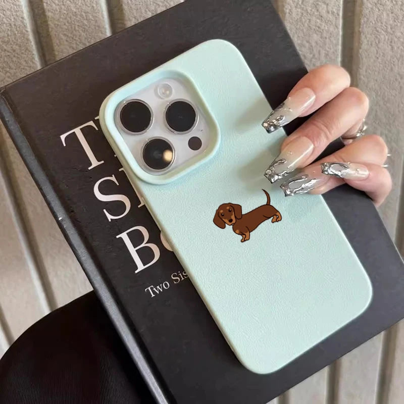 Phone Case For iPhone 11 12 13 14 15 16 17 Pro Max 16E 16 Plus 17 Air Minimalist Brown Dachshund Pattern Soft TPU Cover Funda