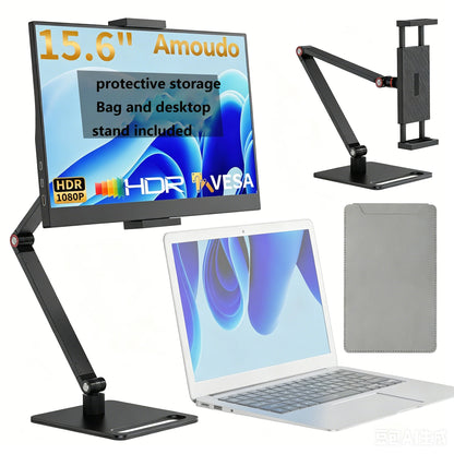 Monitor Portátil Amoudo 15,6" Full HD — IPS 1080P, USB-C, Mini HDMI, Suporte VESA