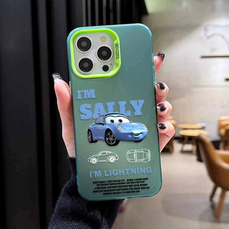Lightning McQueen and Sally Plating Phone Case for iPhone 17 16 15 14 13 12 11 Pro Max Plus 17 Air 16E X XR XS Max Back Cover
