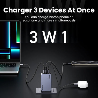 Carregador UGREEN 100W GaN — USB-C QC 4.0 | MacBook, iPhone 17 e Tablet