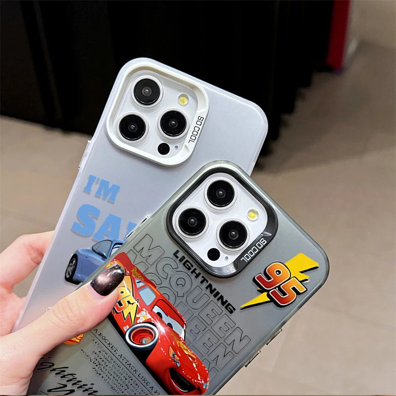Lightning McQueen and Sally Plating Phone Case for iPhone 17 16 15 14 13 12 11 Pro Max Plus 17 Air 16E X XR XS Max Back Cover