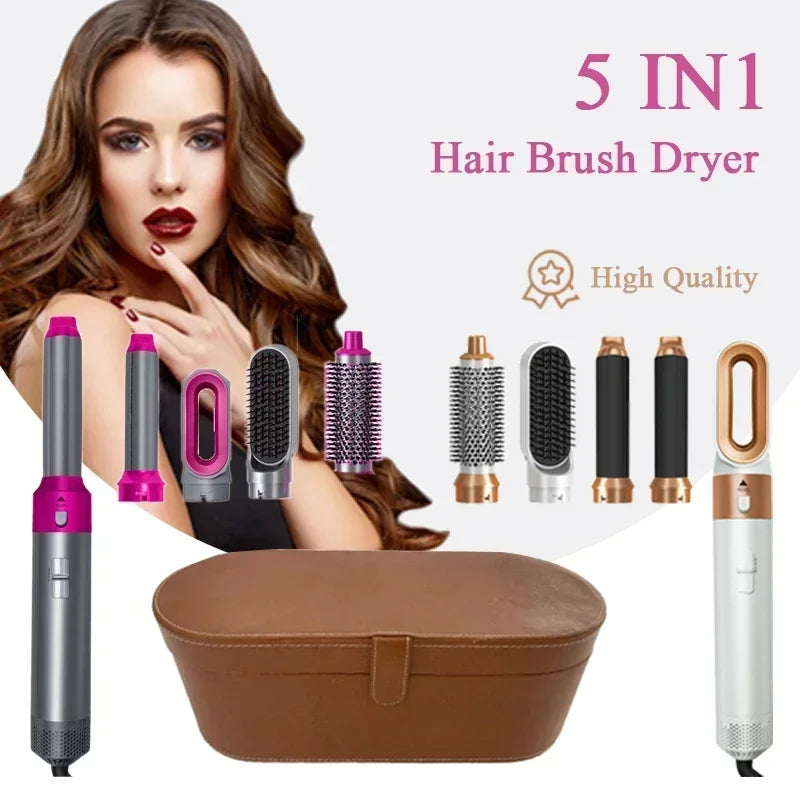 Kit 5 em 1 Secador e Pente Térmico Profissional — Prancha, Cachos e Styling