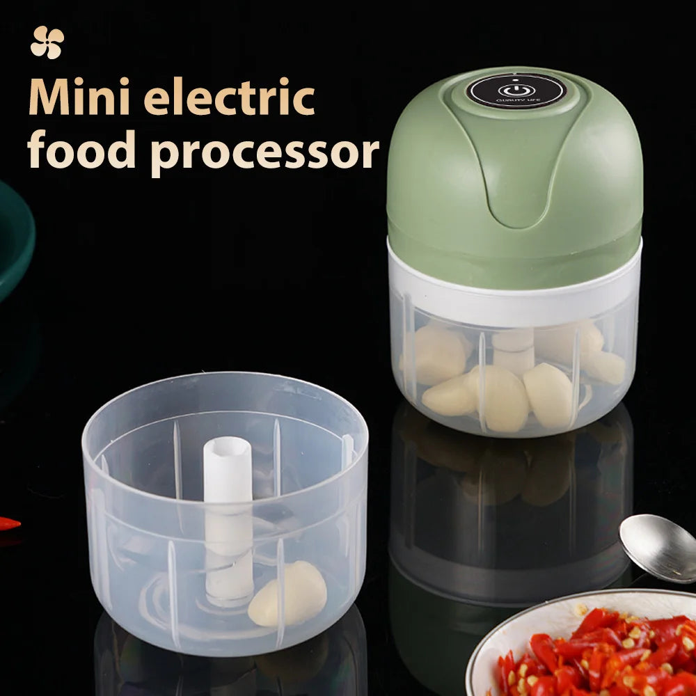 Triturador Elétrico USB Mini 100/250ml — Processador de Alho, Legumes e Carne