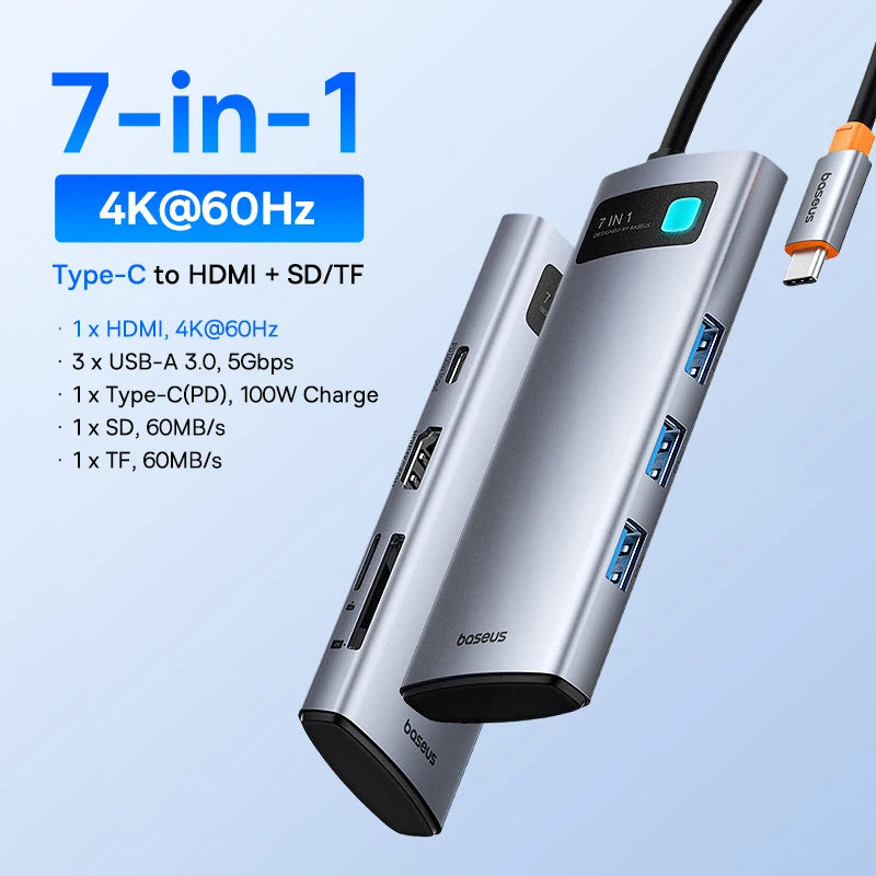 Hub USB-C Baseus 10 em 1 — Dual HDMI 8K+4K, USB 3.2 10Gbps, RJ45, SD/TF, PD 100W