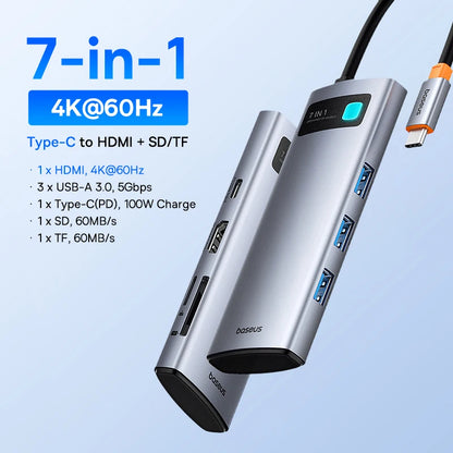 Hub USB-C Baseus 10 em 1 — Dual HDMI 8K+4K, USB 3.2 10Gbps, RJ45, SD/TF, PD 100W