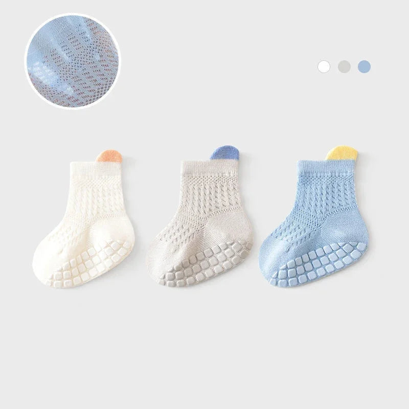 3 Pairs/lot RAISE 6 Colored Non-slip Baby Girl Sock Breathable Thin Infant Girl Cotton Socks Kids Mesh Socks Children's Sock Kit