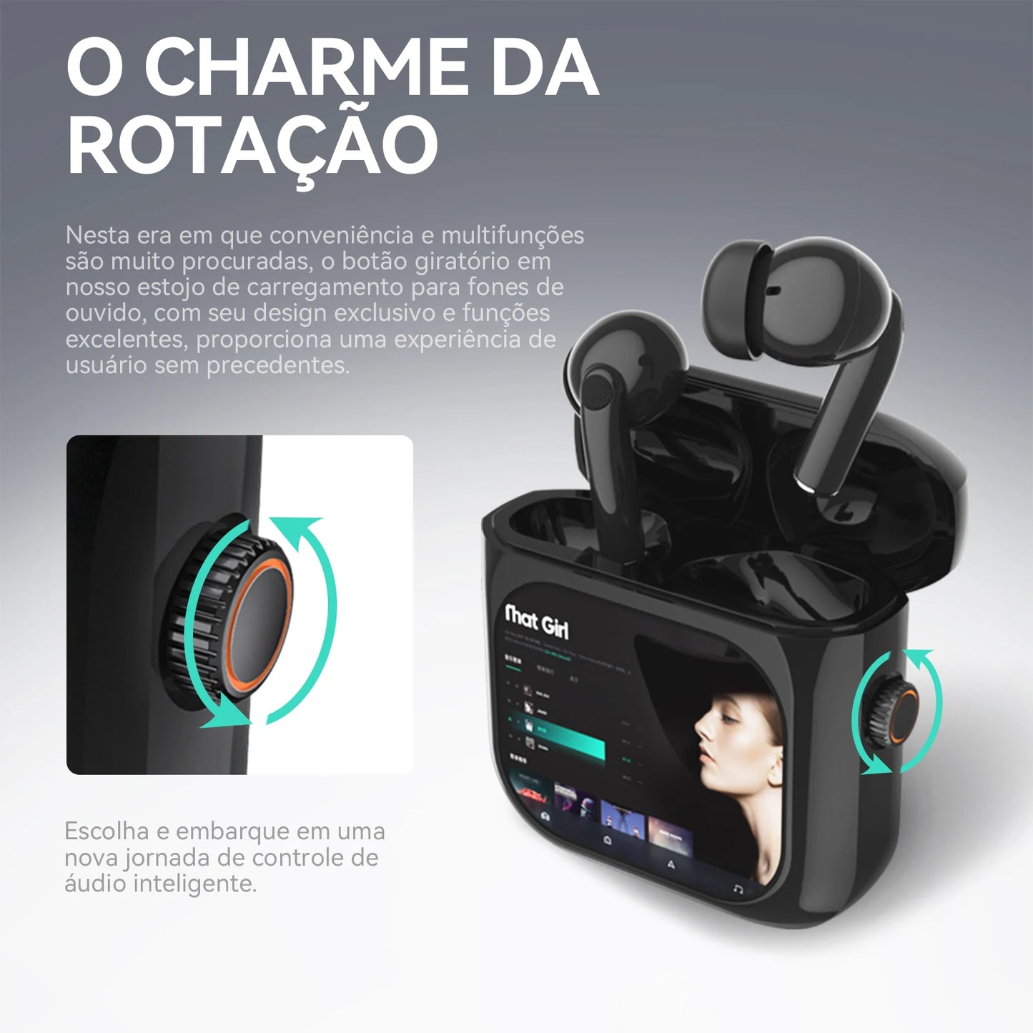 AURAFIT Ai Fones sem fio Acústica Concha & Bluetooth 5.3, 4 Mic ENC, 36h + Tela TFT 2,01" HD, ANC, Trad IA + APP, 512MB