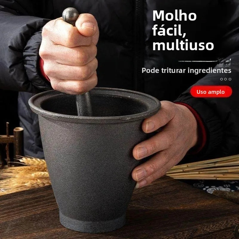 Pilão e Almofariz de Alumínio Tradicional — Para Pimenta, Alho e Ervas