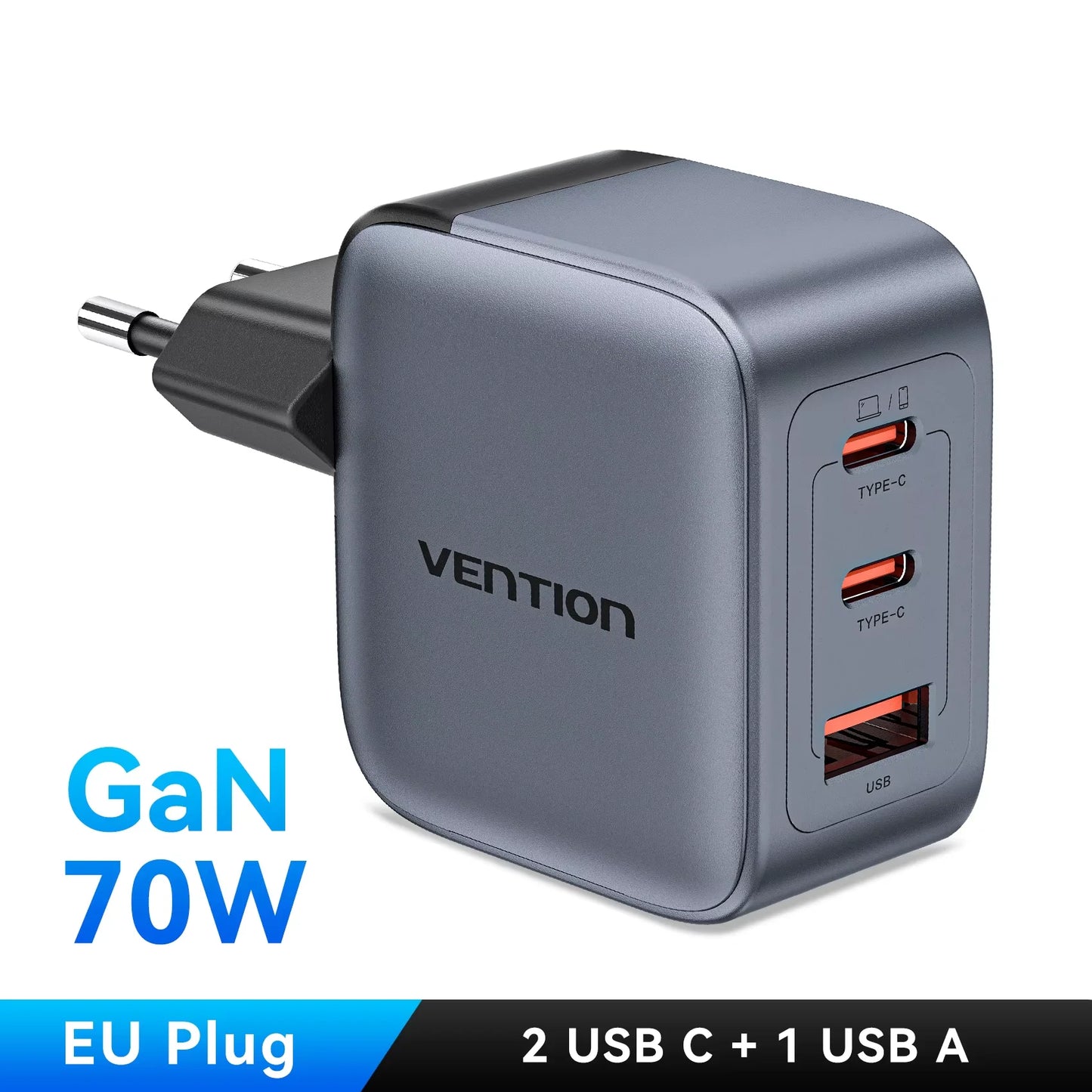 Carregador Vention 70W GaN USB-C QC 3.0 — iPhone 17, iPad e MacBook Air