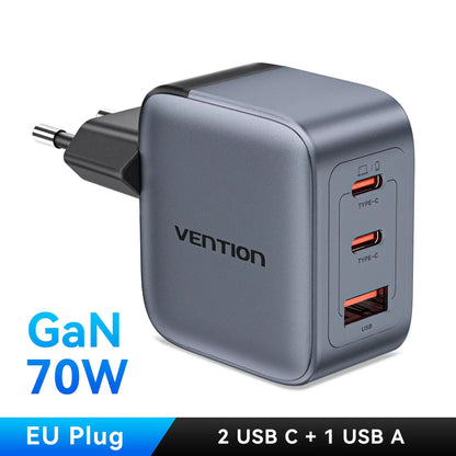 Carregador Vention 70W GaN USB-C QC 3.0 — iPhone 17, iPad e MacBook Air