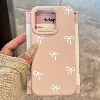 White And Pink Bow Love Heart Print Phone Case For iPhone 17 16 15 Pro Max 14 13 12 11 16 15 Plus 17 Air Shockproof Bumper Cover