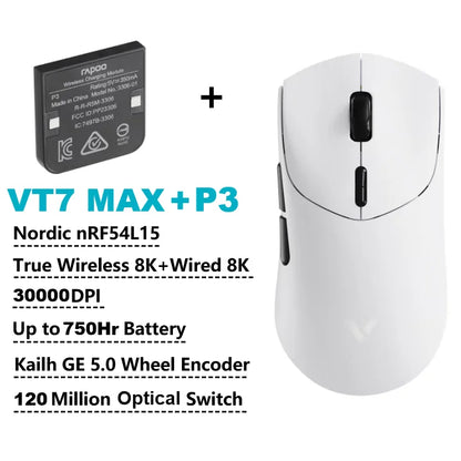Mouse Gamer Sem Fio Rapoo VT7 MAX — 8K Polling Rate, 53g Ultraleve, 750h de Bateria