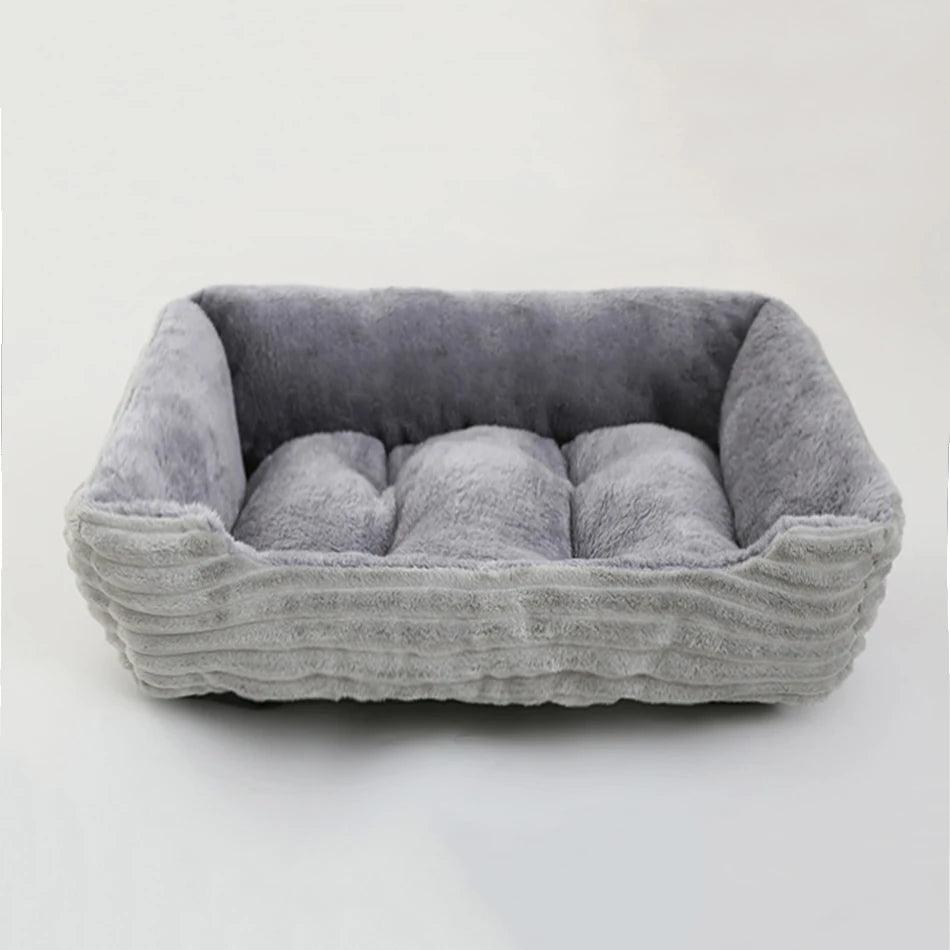 Cama Quadrada para Cães e Gatos — Pelúcia Macia, Almofada Calmante, Uso Inverno
