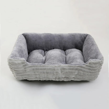 Cama Quadrada para Cães e Gatos — Pelúcia Macia, Almofada Calmante, Uso Inverno
