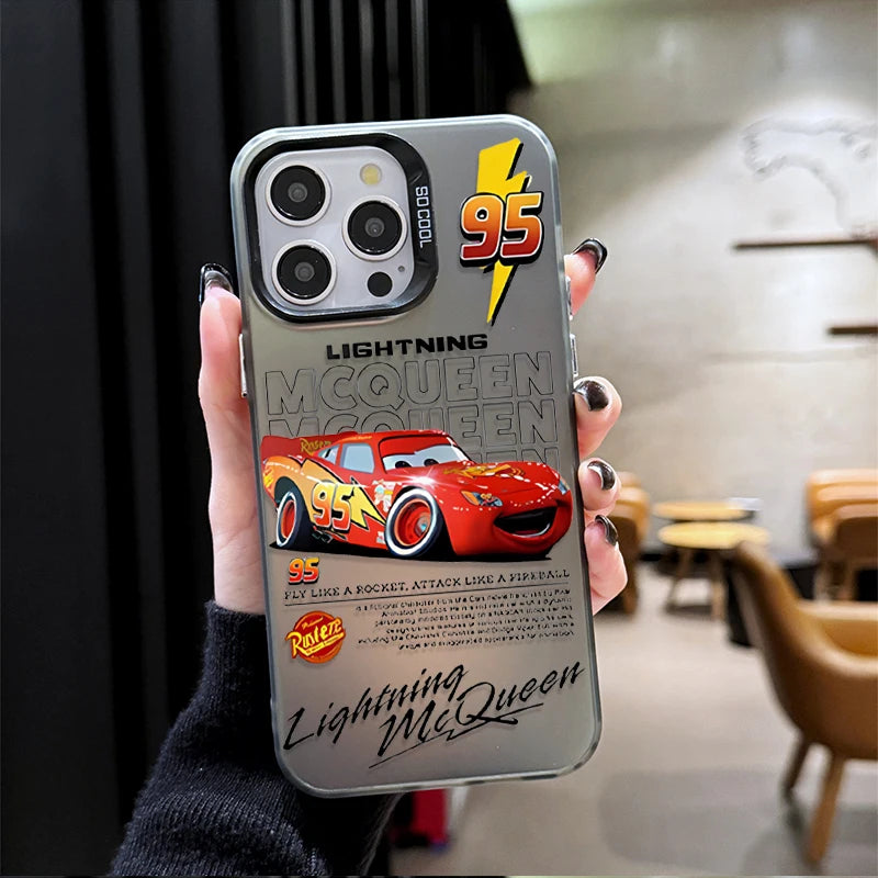 Lightning McQueen and Sally Plating Phone Case for iPhone 17 16 15 14 13 12 11 Pro Max Plus 17 Air 16E X XR XS Max Back Cover