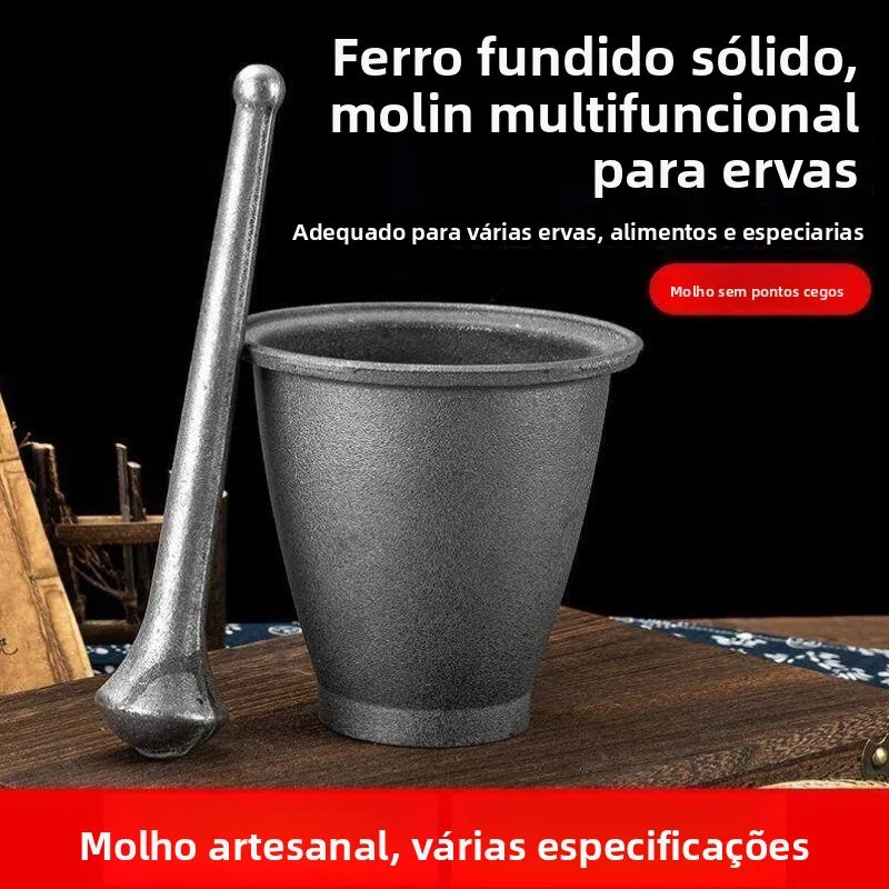 Pilão e Almofariz de Alumínio Tradicional — Para Pimenta, Alho e Ervas