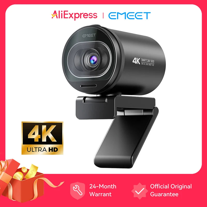 Webcam 4K EMEET S600 — Autofoco, 1080P 60FPS, USB, Microfones Integrados para Streaming