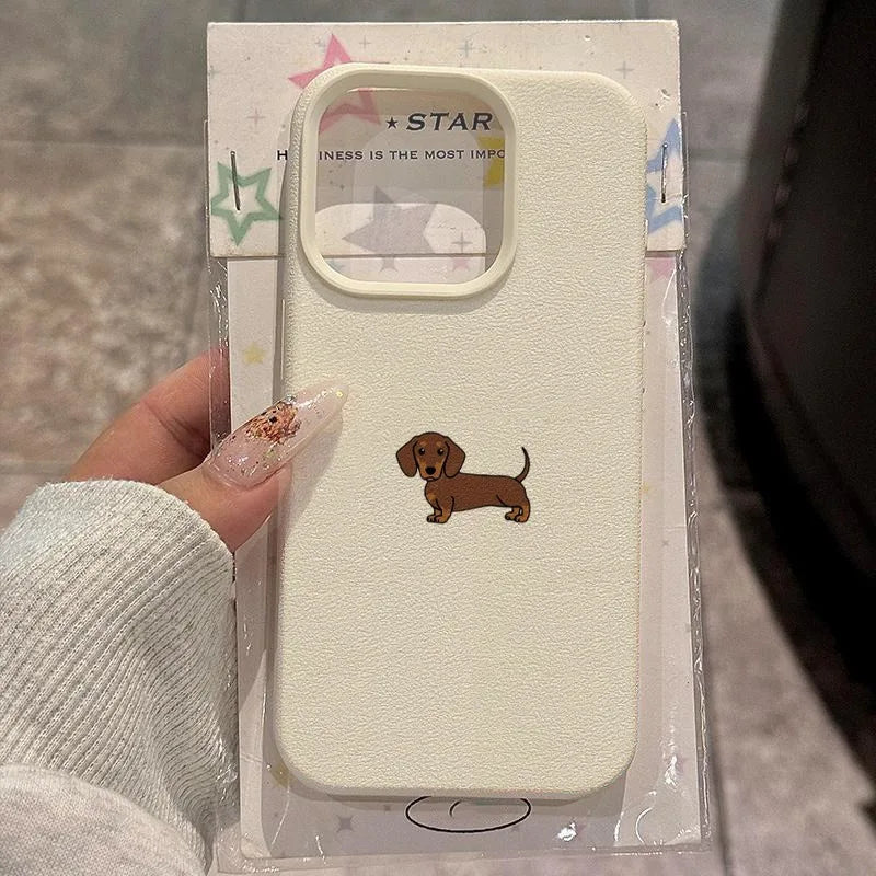 Phone Case For iPhone 11 12 13 14 15 16 17 Pro Max 16E 16 Plus 17 Air Minimalist Brown Dachshund Pattern Soft TPU Cover Funda