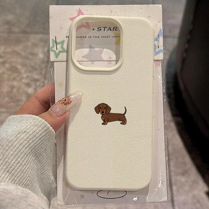 Phone Case For iPhone 11 12 13 14 15 16 17 Pro Max 16E 16 Plus 17 Air Minimalist Brown Dachshund Pattern Soft TPU Cover Funda
