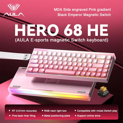 Teclado Gamer AULA HERO 68HE — Switch Magnético, Rapid Trigger 8K, RGB, Wired