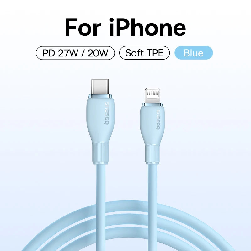 Cabo USB-C Baseus 20W — Carga Rápida para iPhone, iPad e MacBook | 1,2m ou 2m