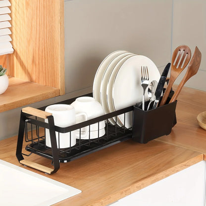 Kitchen Counter Dish Rack, Dish Drainer, Dish Drying Rack with Drainboard And Detachable Utensil Holder, Narrow Design, for Kitc